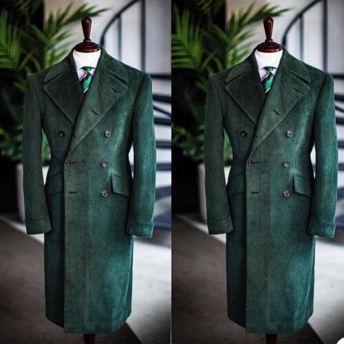 Smart Green Corduroy Mens Customized Wedding Tuxedos Double Breasted Groom Wear Dinner Prom Party Blazer One Piece