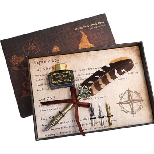 Vintage Calligraphy Quill Feather Dip Pen Writing Ink Nibs Set Stationery School