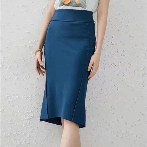 2021 New Spring and Autumn Womens Casual Slim Womens Skirts Solid Color High Waist Stretch Womens Office Skirt Mid-length