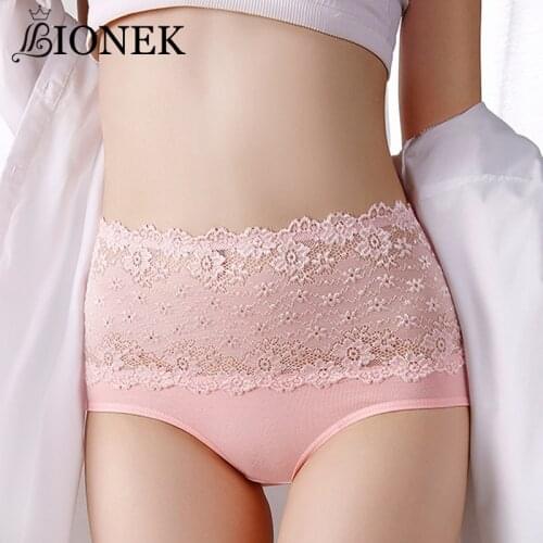 BIONEK High Waist Womens Sexy Lace Panties Cotton Breathable Panty Hollow Briefs Plus Size Girls Underwear Female Lingerie