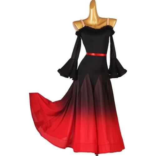 2021 Modern Ballroom Dance Competition Dress For Women Adult Long Sleeve Sexy Waltz Dance Stage Clothing Custom Made DQL5998
