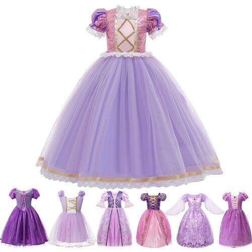 Girls Princess Tangled Dress Sequins Fancy Cosplay Costume For Kids Purple Luxury Ball Gown Halloween Birthday Party Vestido