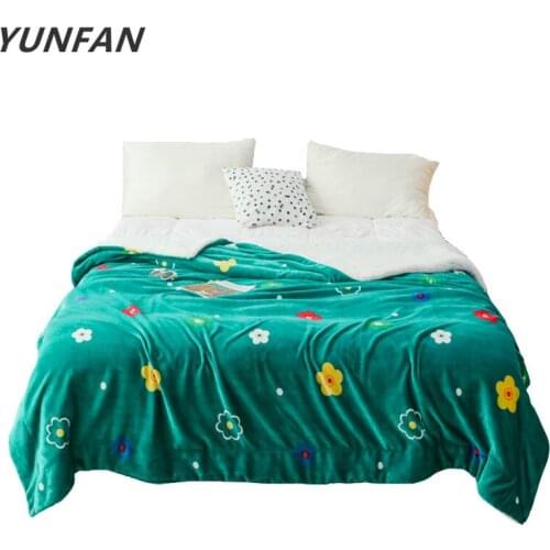 Winter Double Layer Thick Blanket green white flowers blanket Super Soft Warm Wool Blankets flannel fleece Throw On Sofa bed