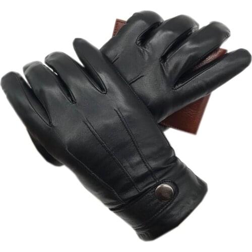 Winter Mens Fashion Sheepskin Genuine Leather Gloves Cotton Lining Winter Gloves Keep Warm Driving Riding Outdoor Black New 202