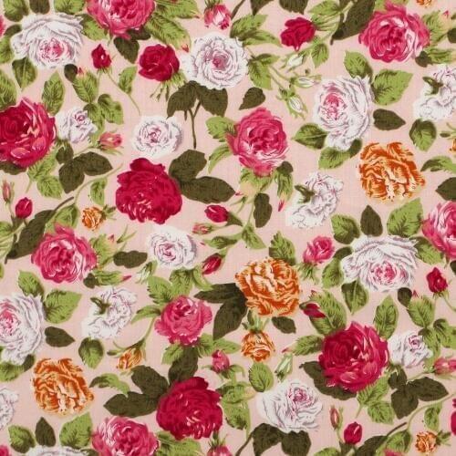 1 yard Cotton Poplin Fabric for sewing pathwork, dress, cloth, bedding - Flowers on Khaki background (width=140cm)