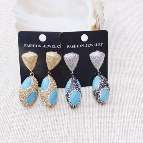 24K Gold Plated Crystal Synthetic Turquoise Earring Drop Earring Woman Earring For Gift Wholesale 2pair