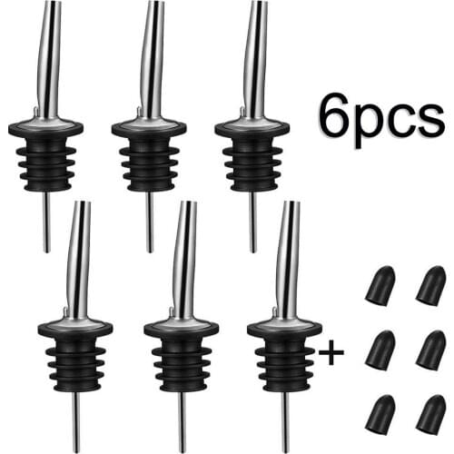 6 Pcs Bottle Pourer Stainless Steel Oil Wine Beer Whisky Liquor Flip Cap Faucet Dispenser Stopper Bartender Bar Tools Accessory
