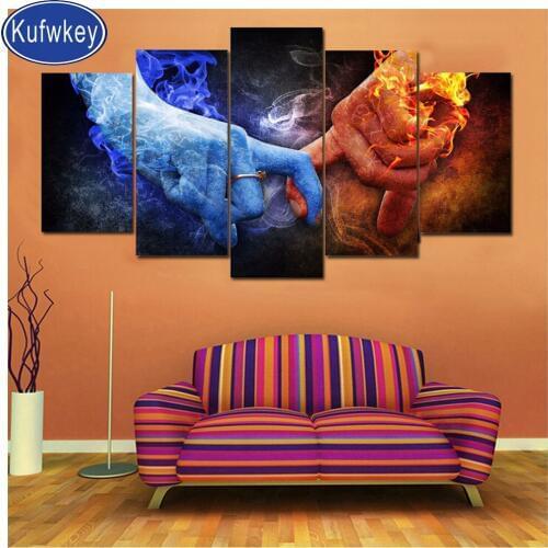 Finger lovers mosaic diamond painting full square round diamond embroidery 5pcs portrait Valentines Day present home decoration