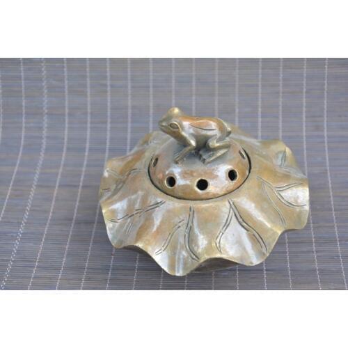 Antique Old QinDyansty copper Frog and lotus seeds censer statue, bring good luck, get rid of evil,Free shipping