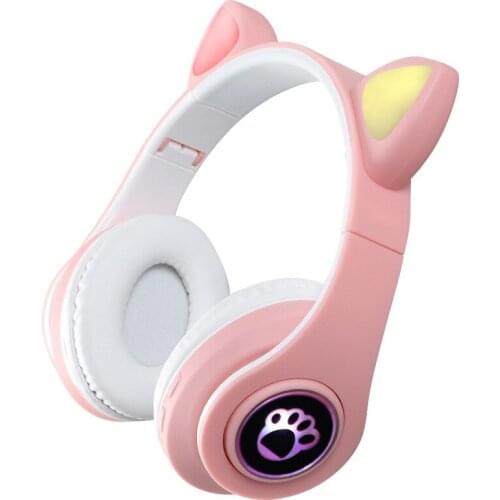 B39 Cute Cat Ear Bluetooth Headset Wireless LED Breathing Light Headphones Foldable HiFi Stereo Earphone With Mic For Kids Gifts