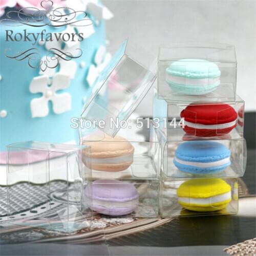 FREE SHIPPING 50PCS 2" Clear Plastic PVC Macaron Box for 1 Macarons Party Supplies Bomboniere Favors