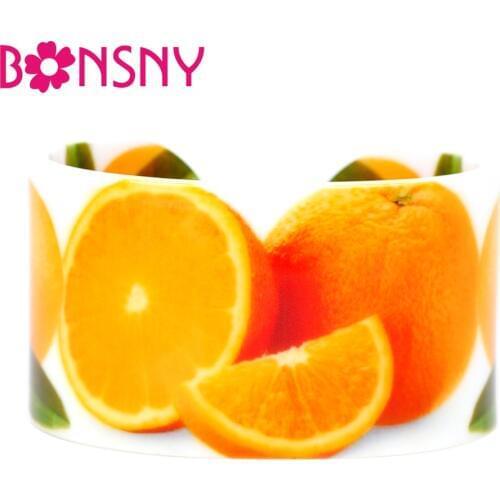Bonsny Statement Acrylic Orange Pattern Bangles Bracelets Fashion Summer Fruit Jewelry For Women Girls Ladies Craft Accessories