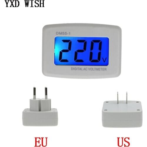 DM55-1 Digital Voltmeter EU US Plug Volt Meter Socket Voltage Tester LCD Display Voltage Meter 110V 220V Wall Flat Voltage Meter