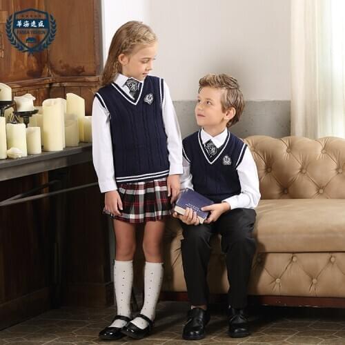Childrens Primary School Uniform Kids Kindergarten Uniforms Students 3-piece British Academic Style Suit Sweater Jacket D-0507