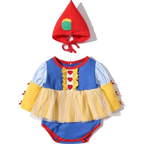 Baby Girls Autumn Cotton Snow White Romper for Kids Princess Lace Onesie Jumpsuit with Red Hat Infant Party Clothes Heart