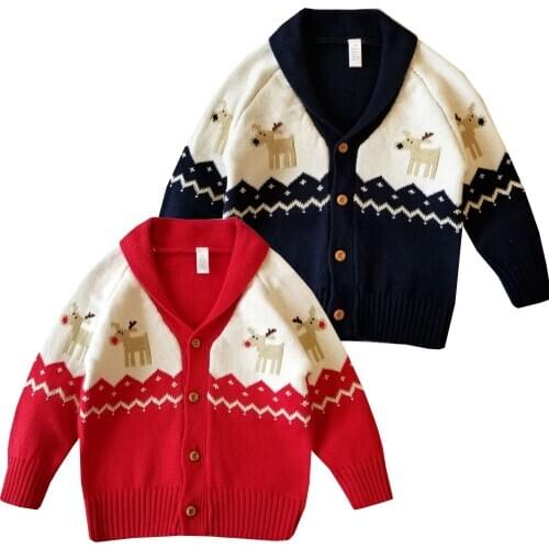 Childrens Boys Cardigan Sweaters Autumn Winter 2020 New Baby Knitted V-neck Sweaters Childrens Christmas Clothes Baby Sweater