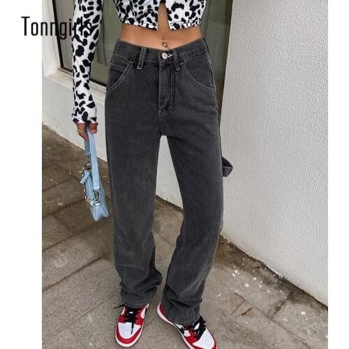 Tonngirls Summer High Waist Jeans Casual Loose Boyfriend Jeans For Women Black Y2k Vintage Jeans Streetwear Denim Pants 2021