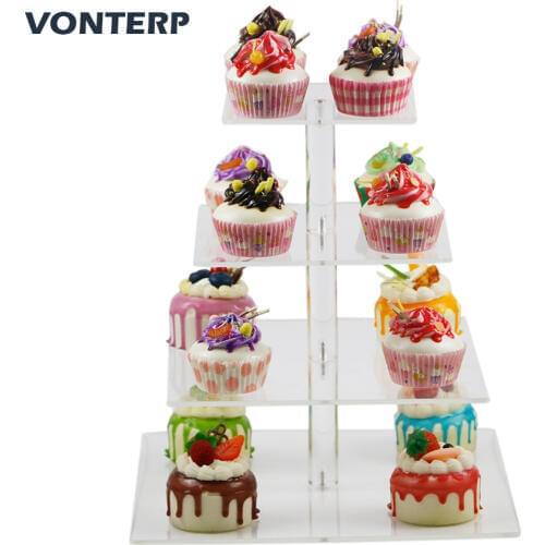 HMROVOOM square transparent 4 Tier Acrylic Cupcake Display Stand cake holder for part wedding