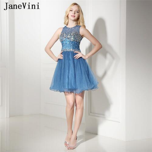 JaneVini 2019 Elegant Short Homecoming Dresses for Girls A Line Sleeveless Beaded Women Organza Dress for Graduation Party Gowns