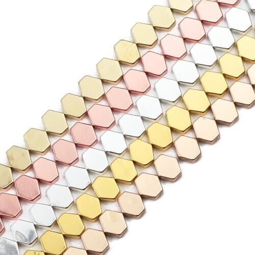 JHNBY Hexagon Rose Gold Silvers Hematite Natural Stone 10X9mm 43pcs Spacer Loose Beads For Jewelry Making Diy bracelets Findings