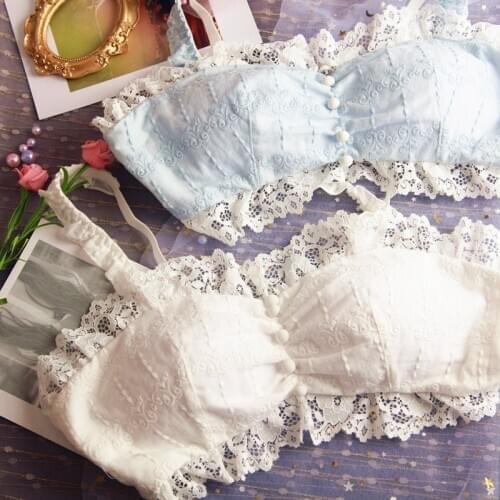 Girls tube top pure cotton bra &briefs suit embroidered lace bralette set retro no steel ring cute bras new womens underwear