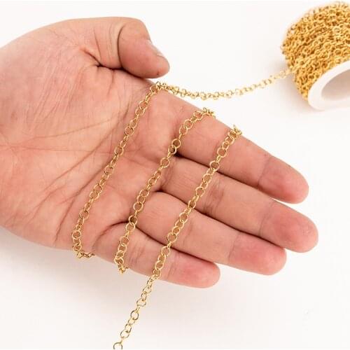 2 Meters 3/4/5mm 316L Stainless Steel Round O Circle Necklace Chains Bulk Rolo Link Chains Fit DIY Necklace Bracelets Making