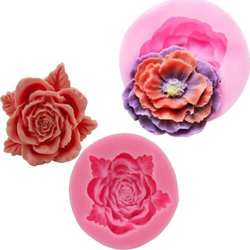 Kitchen Tools 1-2pcs A set Rose/Peony Flower soap Mold Silicone Candy Resin Clay Crafts Chocolate Molds Fondant Cake Decorating
