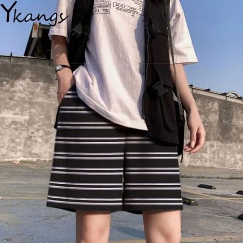 Summer Striped Joggers Sports Cycling Shorts Female Casual High Waist Fashion Korean Style Harajuku Biker Running Shorts Women