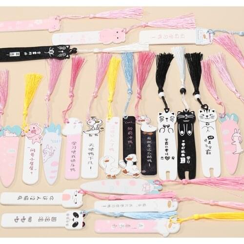 Cartoon Pig Cherry Wooden Bookmark For Book Cute Tassel Sakura Book Mark School