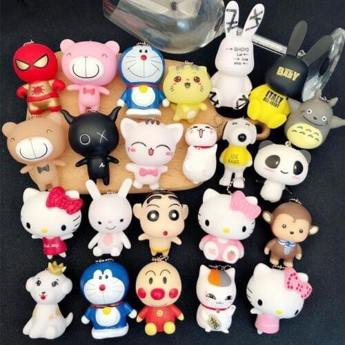 24 Styles Cartoon Silicone Keychain Kawaii Doraemon Totoro Panda Cat Doll Key Ring Backpack Schoolbag Pendant Gift