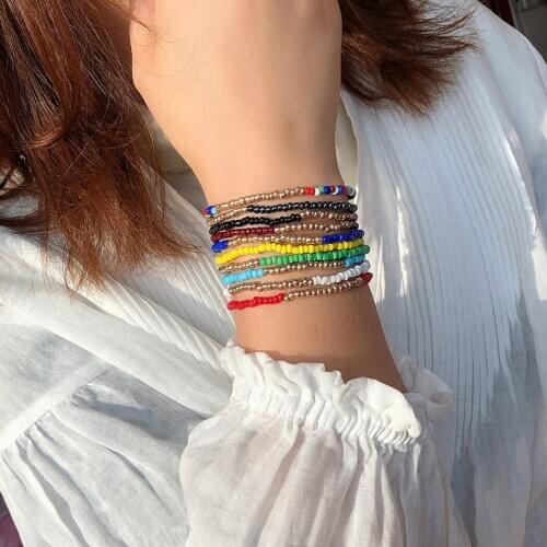 5PCS Handmade Bead Bracelet Set Elastic Ethnic Style Multilayer Bracelet Colorful Bead Charm Bracelet Jewelry Accessories