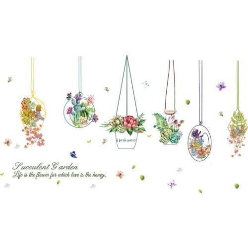 Succulent Pattern Wall Sticker Multicolor PVC Window Decal Removable Door Mirror Wall Decal Self-Adhesive Home Decoration