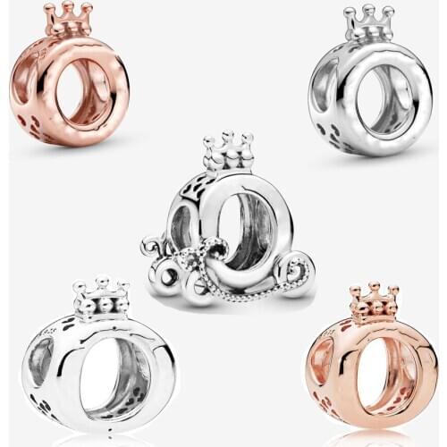 2020 New 925 Sterling Silver Rose Gold Crown O Charm Fit pandora Bracelet Crown Bead Charm DIY Jewelry