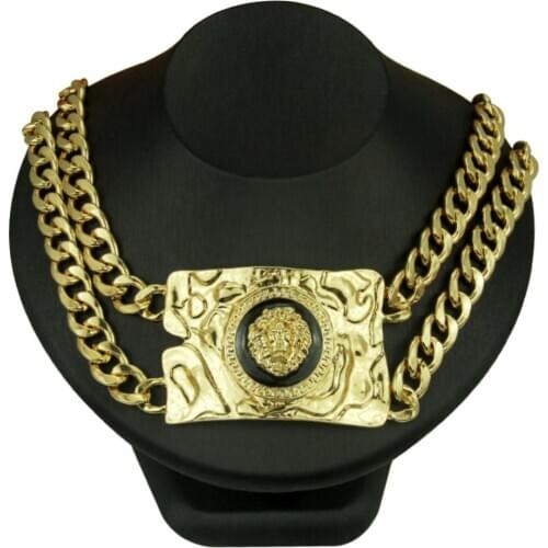 VishowCo Domineering Exaggerated Painting Oil Lion Head Necklace Hip-Hop Nightclub Men And Women Accessories Clavicle Chain