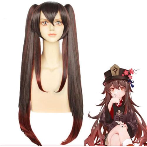 Anime Women Long Ponytails Wig Cosplay Genshin Impact HuTao Costume Heat Resistant Synthetic Hair Hu tao Carnival Party Wigs