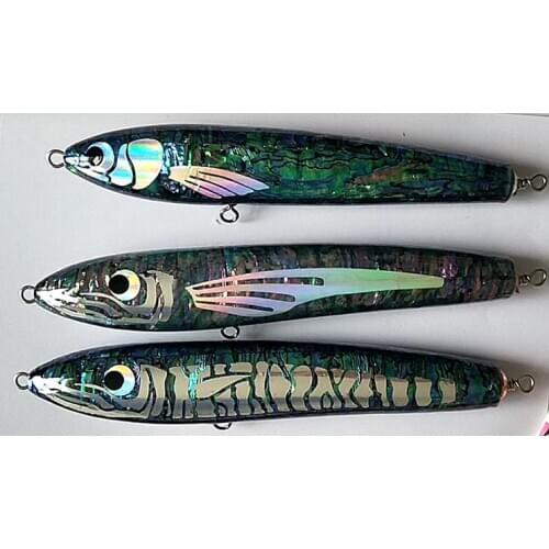 Full abalone shell sticker seawater lure strong ring basswood wooden fishing lure handmade , gt keller ,boat lure