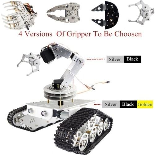 Robotic Mobile Platform RC Tank Chassis With 360 Degree and 6DOF Metal Robot Arm And Gripper Arduino Robot Set Raspberry Pi DIY