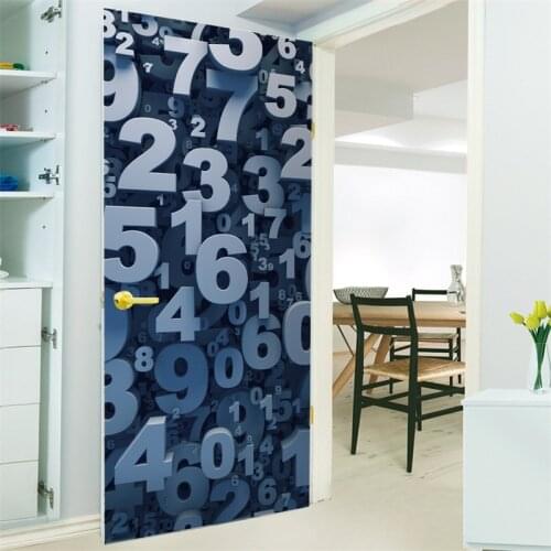 3D DIY Self-adhesive Door Sticker Modern Numbers Bedroom Poster Door Mural PVC Waterproof Removable Art Vinyl Wallpaper Roll