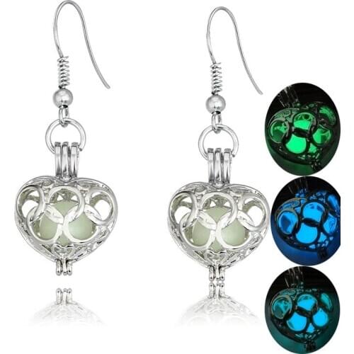 Seanlov Fashion Womens Shine Heart Charm Luminous Stone Dangle Earrings Glow In The Dark Green Blue Light Color Earrings