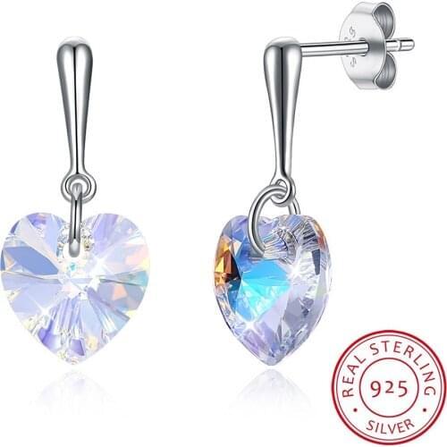 LEKANI Crystals Heart Drop Earring Crystals 925 Sterling Silver Hanging Piercing For Women Best Friends Gift