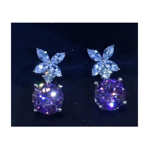 Fancy elegant Crystal Flower earring CZ Purple gems square earrings silver 925 jewelry Fashion geometric flower rose earring