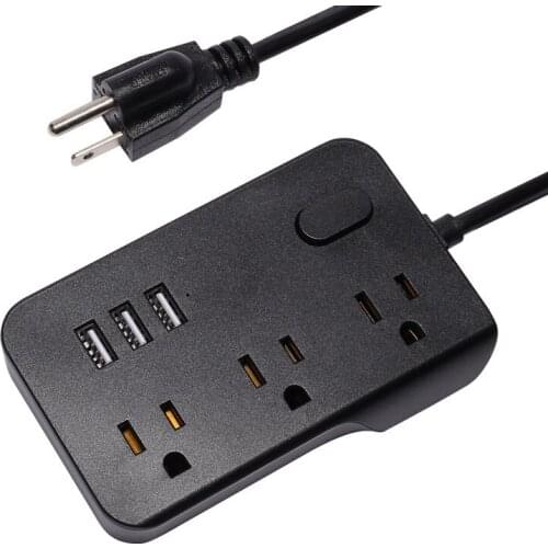 Power Strip 3 Outlets 3 USB 5V 3A Ports 1850W 10A 5 Feet Extension Cord Surge Protector Protection Switch,-US Plug