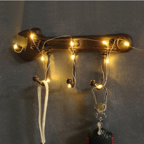 Vintage Cast Iron Wall Hook Cafe Home Decoration Hammer Wrench Shape Wall Hanging Decor Light Strip Metal Hook Photography Props