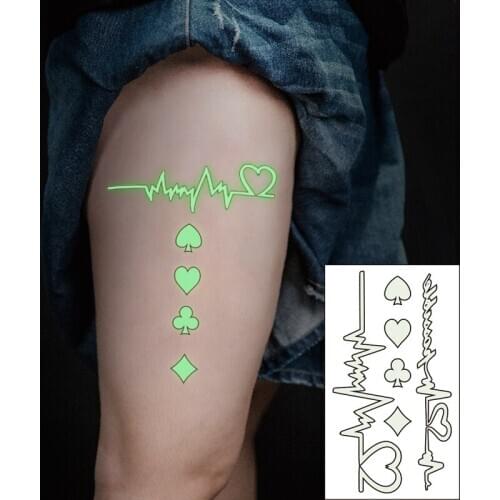 Waterproof Temporary Luminous Tattoo Sticker Love Wave Heart Beat Geometric Shape Flash Tatoo Fake Tatto for Kids Women Men