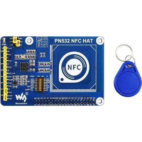 Waveshare PN532 NFC HAT for Raspberry Pi, supports three communication interfaces: I2C, SPI, and UART