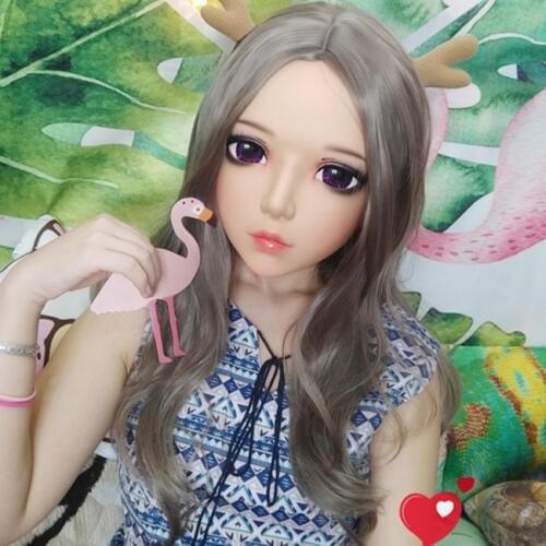 Yan-07)Female Sweet Girl Resin Half Head Kigurumi Mask With BJD Eyes Cosplay Japanese Anime Role Lolita Mask Crossdress Doll
