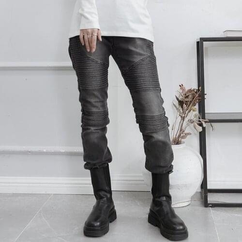 Black dark grey jeans pleated design large womens slim pants pencil pants spring and summer new Yamamoto trend