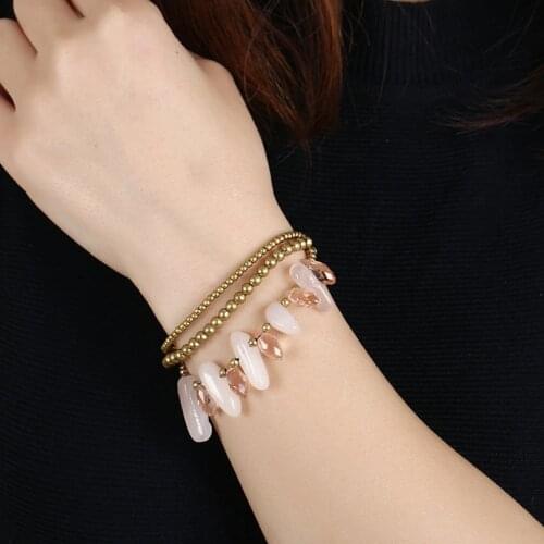 Bohemian Style Multi-Layer Crystal Natural Opal Green Aventurine Hand-Woven Women Bracelets On Hand Chain Bangles Jewelry