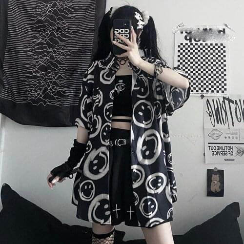 Goth Shirt Women Vintage Gothic Oversize Summer 2021 Fashion Black Short Sleeve Harajuku Blouse Female Dropshippingstuden t top