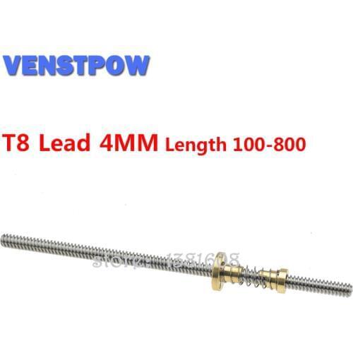 1SET Length 100 to 800 Lead 4MM T8 Guide with Anti-backlash Spring loaded Nut for CNC 3D Printer